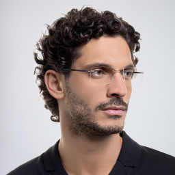 Shop Silhouette Rimless Wide Square Eyeglasses in Gold online.