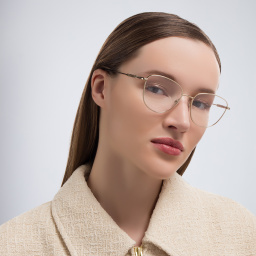 Shop BURBERRY Panthos Eyeglasses in Light Gold online.