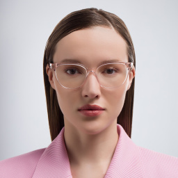Shop BVLGARI B.Zero1 Wide Square Eyeglasses in Transparent Pink online.