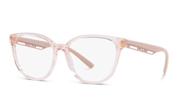 Shop BVLGARI B.Zero1 Wide Square Eyeglasses in Transparent Pink online.