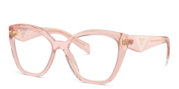 Shop PRADA Logo Cat-Eye Eyeglasses in Transparent Peach online.