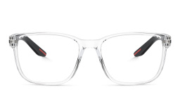 Shop Prada Linea Rossa Wide Pillow Eyeglasses in Clear online.