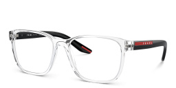 Shop Prada Linea Rossa Logo Square Eyeglasses in Clear online.