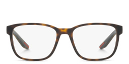 Shop Prada Linea Rossa Wide Pillow Eyeglasses in Havana Rubber online.