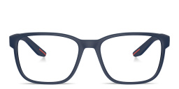 Shop Prada Linea Rossa Wide Pillow Eyeglasses in Blue online.