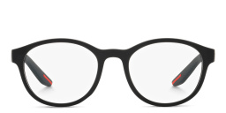 Shop Prada Linea Rossa Panthos Eyeglasses in Black Rubber online.