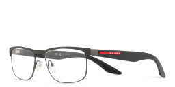 Prada Linea Rossa Wide Rectangle Eyeglasses in Grey Rubber – Product Photo 2