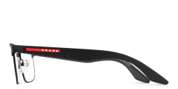 Shop Prada Linea Rossa Wide Rectangle Eyeglasses in Black Rubber online.
