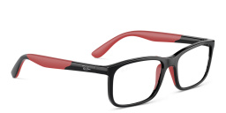 Shop Ray-Ban Junior Kids Rectangle Eyeglasses in Black On Red online.