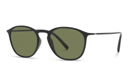 Shop GIORGIO ARMANI Round Sunglasses in Shiny Black online.