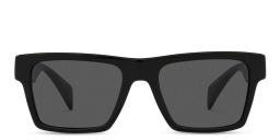 Shop VERSACE Greca Rectangle Sunglasses in Black online.