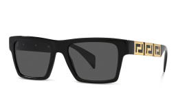 Shop VERSACE Greca Rectangle Sunglasses in Black online.