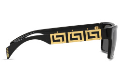 Shop VERSACE Greca Rectangle Sunglasses in Black online.