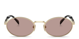 Shop PRADA Engraved Logo Oval Sunglasses in Pale Gold online.