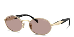 Shop PRADA Engraved Logo Oval Sunglasses in Pale Gold online.