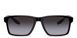 Shop Prada Linea Rossa Logo Rectangle Sunglasses in Black online.