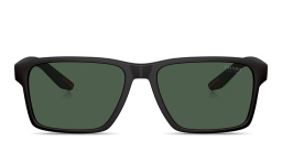 Shop Prada Linea Rossa Logo Rectangle Sunglasses in Black online.