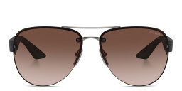 نظارات شمسية طراز أفياتور بنصف إطار من برادا لينيا روسا بلون رصاصي - صورة المنتج 1