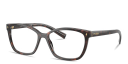 Shop PRADA Logo Signature Wide Rectangle Eyeglasses in Tortoise online.