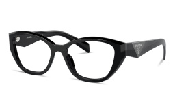 Shop PRADA Logo-Print Cat-Eye Eyeglasses in Black online.
