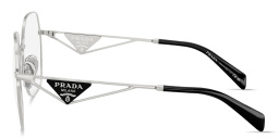 Shop PRADA Triangle Logo Oversized Wide Irregular Eyeglasses in Silver online.