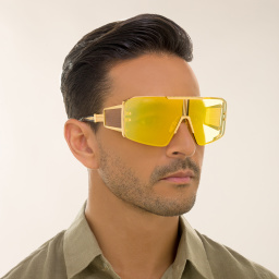 BALMAIN Unisex Wide Irregular Sunglasses in Gold – Product Photo 8