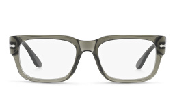 Shop PERSOL Wide Rectangle Eyeglasses in Transparent Taupe Gray online.