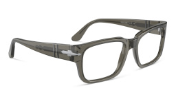 Shop PERSOL Wide Rectangle Eyeglasses in Transparent Taupe Gray online.