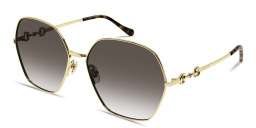 Shop GUCCI Horsebit Oversized Irregular Sunglasses in Gold online.