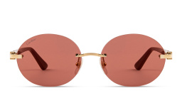 Shop Cartier Rimless Round Sunglasses with Elongated C de Cartier Motif in Gold online.
