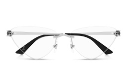 Shop Cartier Panthère de Cartier Rimless Wide Cat-Eye Eyeglasses in Silver online.