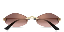 Shop Cartier Panthère de Cartier Rimless Irregular Sunglasses in Gold online.