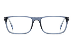Shop DAVID BECKHAM Timeless Icons Wide Rectangle Eyeglasses in Blue online.