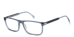 Shop DAVID BECKHAM Timeless Icons Wide Rectangle Eyeglasses in Blue online.