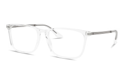 Shop GIORGIO ARMANI Engraved Logo Wide Rectangle Eyeglasses in Clear online.