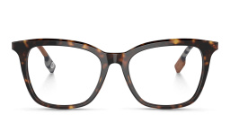 BURBERRY Check Pattern Square Eyeglasses in Dark Havana – Product Photo 1