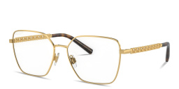 Shop Dolce & Gabbana DG Logo Wide Square Eyeglasses in Gold online.