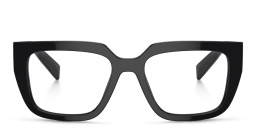 Shop PRADA Logo Irregular Eyeglasses in Black online.