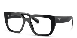 Shop PRADA Logo Irregular Eyeglasses in Black online.