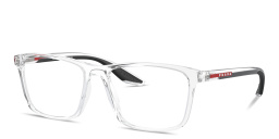Shop Prada Linea Rossa Logo Pillow Eyeglasses in Clear online.