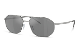 Shop Emporio Armani Irregular Sunglasses in Matte Silver online.