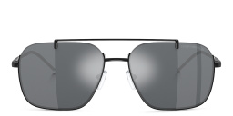 Emporio Armani Logo Half-Rim Rectangle Sunglasses in Shiny Black – Product Photo 1