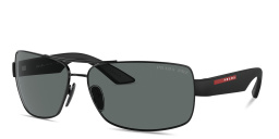 Shop Prada Linea Rossa Logo Signature Wide Rectangle Sunglasses in Black online.