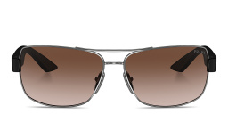 Shop Prada Linea Rossa Logo Signature Wide Pillow Sunglasses in Gunmetal online.