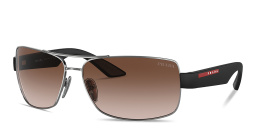 Shop Prada Linea Rossa Wide Rectangle Sunglasses in Gunmetal online.