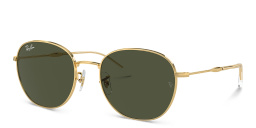 Shop Ray-Ban Logo Unisex Round Sunglasses in Gold online.