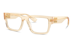 Shop MIU MIU Vertical Logo Rectangle Eyeglasses in Transparent Sand online.