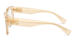 Shop MIU MIU Vertical Logo Rectangle Eyeglasses in Transparent Sand online.