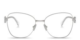 Shop MIU MIU Vertical Logo Wide Cat-Eye Eyeglasses in Silver online.