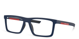 Shop Prada Linea Rossa Wide Rectangle Eyeglasses in Matte Blue online.